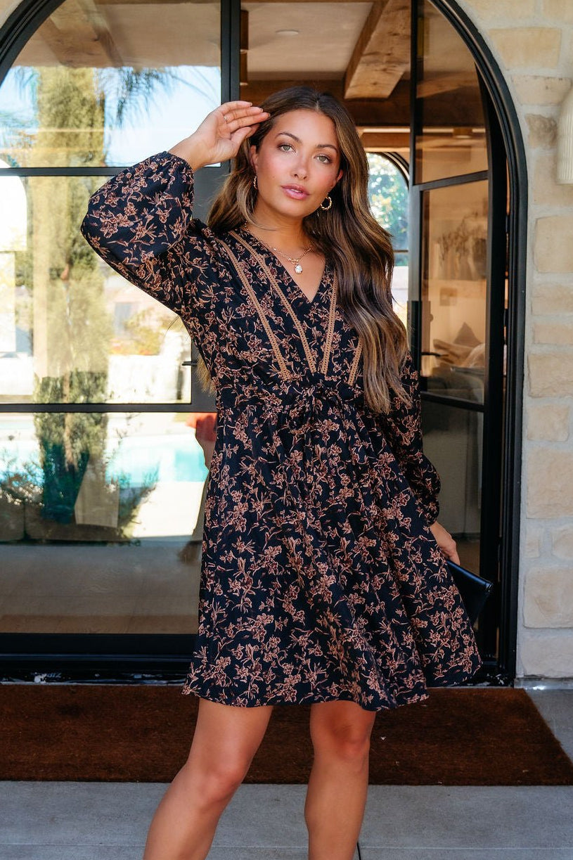 Multi Black Floral Print Mini Dress.