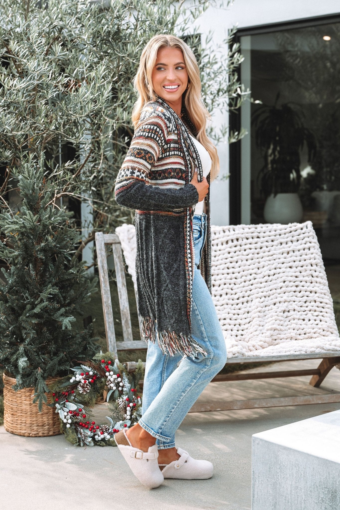 Black Tribal Print Cardigan