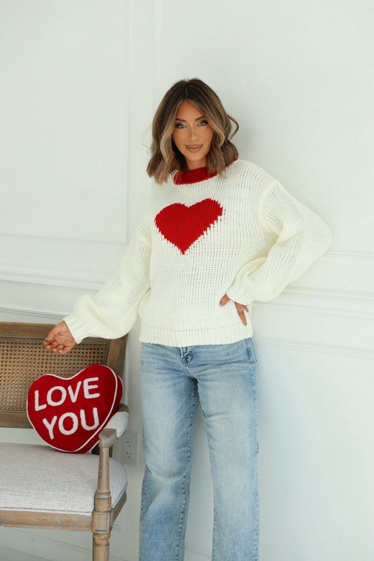Chunky Cream Heart Shape Sweater