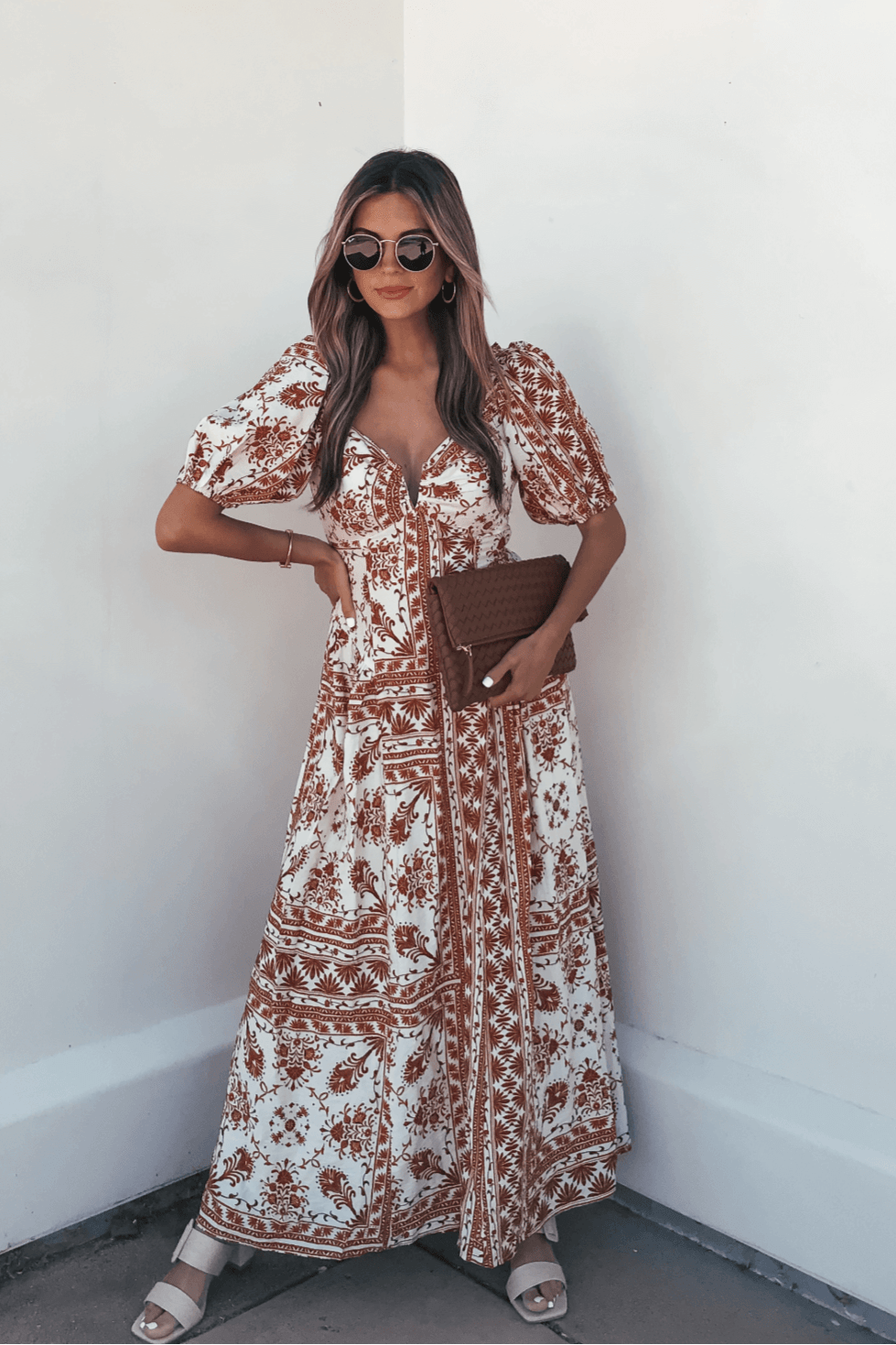 Cynthia Multi Rust Print Midi Dress