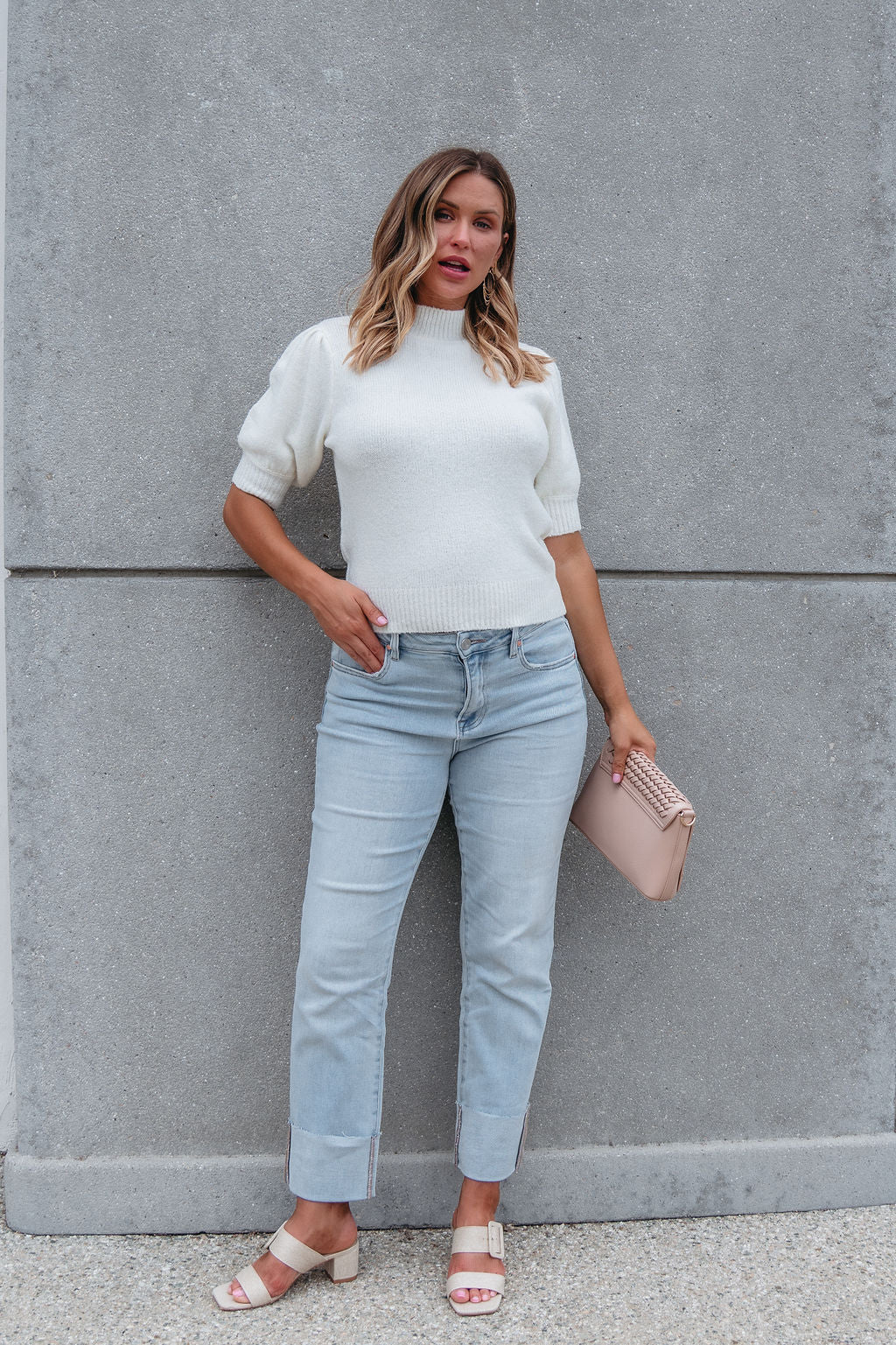 Delaney Mock Neck Ribbed Sweater (Cream)
