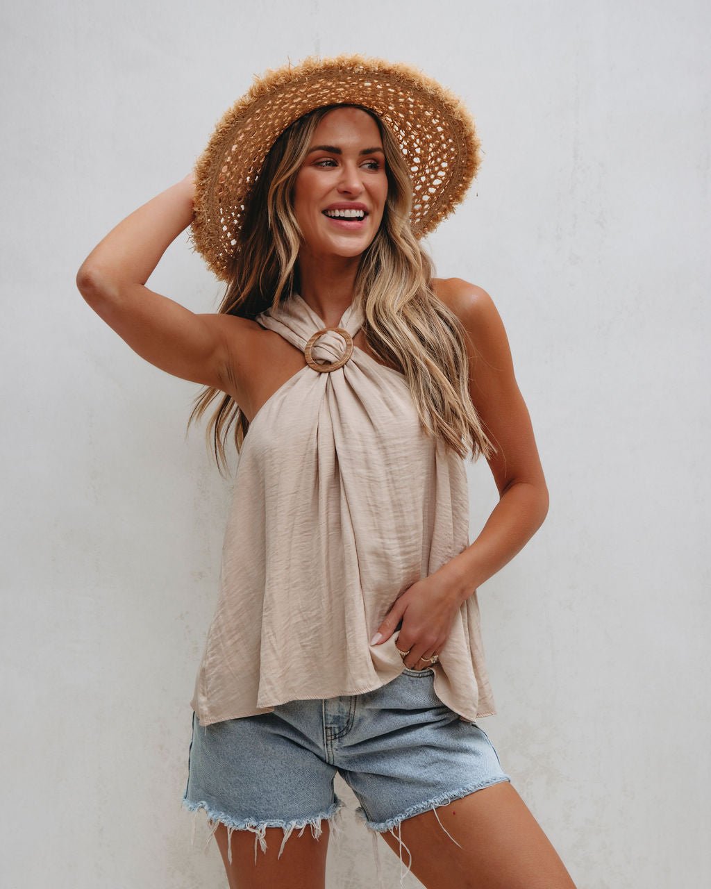 Light Taupe Cross Front Halter Top | Pre Order - Magnolia Boutique