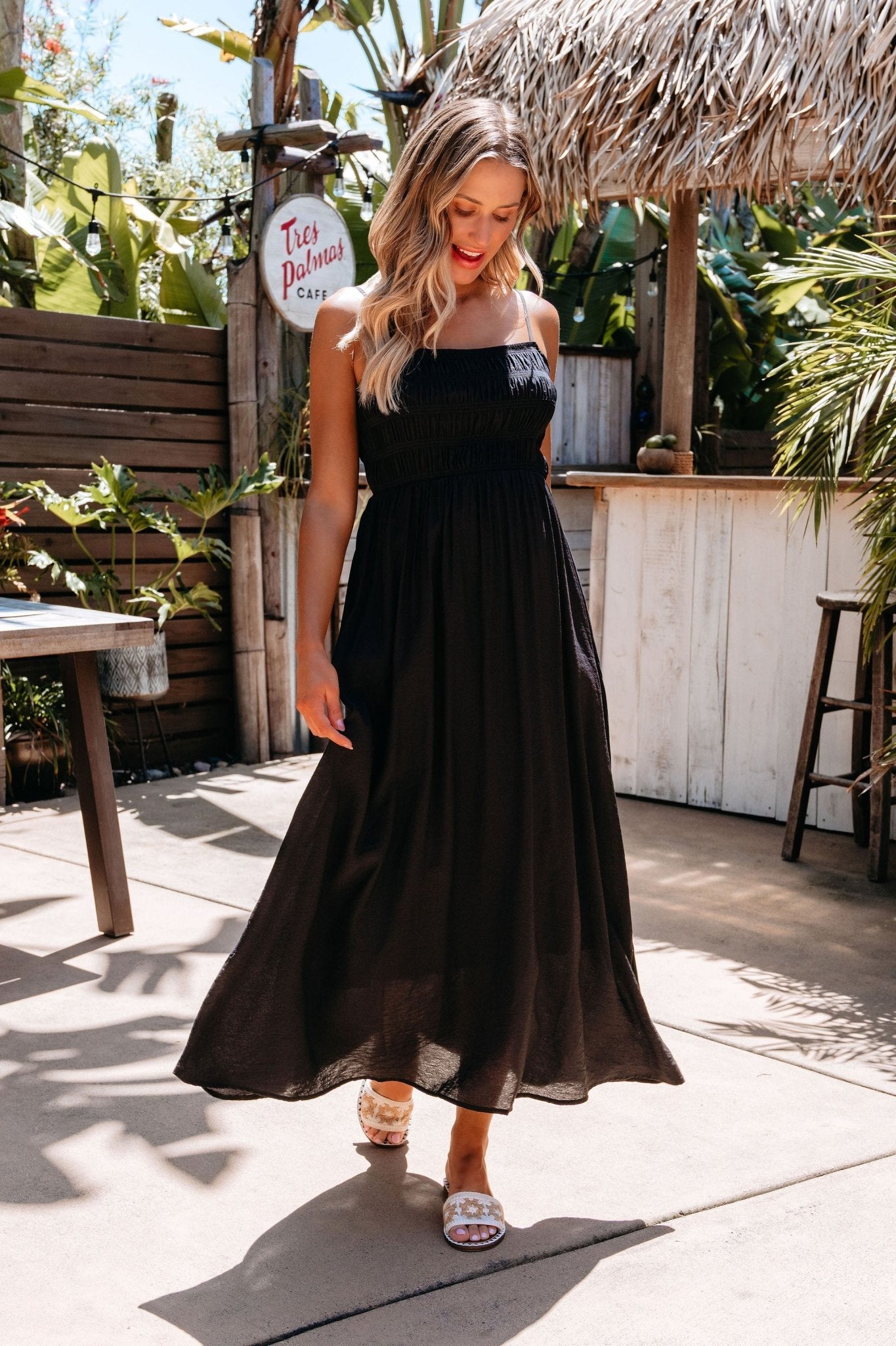 Moonlight Hour Black Ruched Maxi Dress