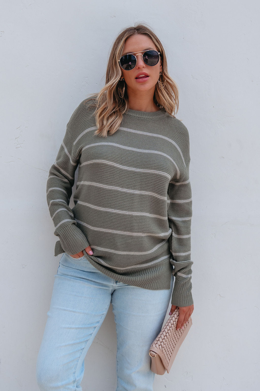 Rowan Olive Striped Tunic Sweater