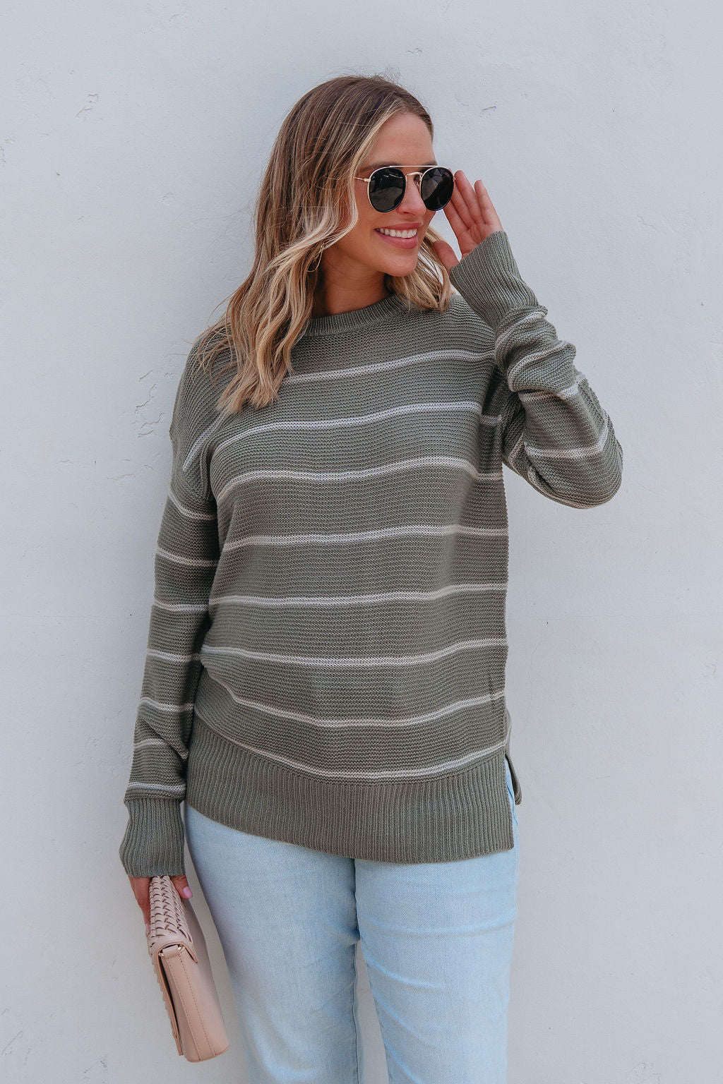 Rowan Olive Striped Tunic Sweater