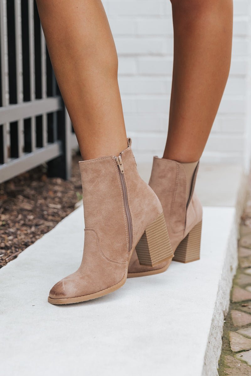 Taupe Cammy Heeled Booties - Magnolia Boutique