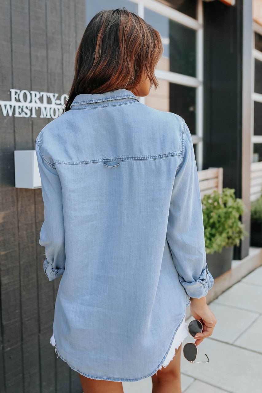 Button Down Light Wash Chambray Top - Magnolia Boutique