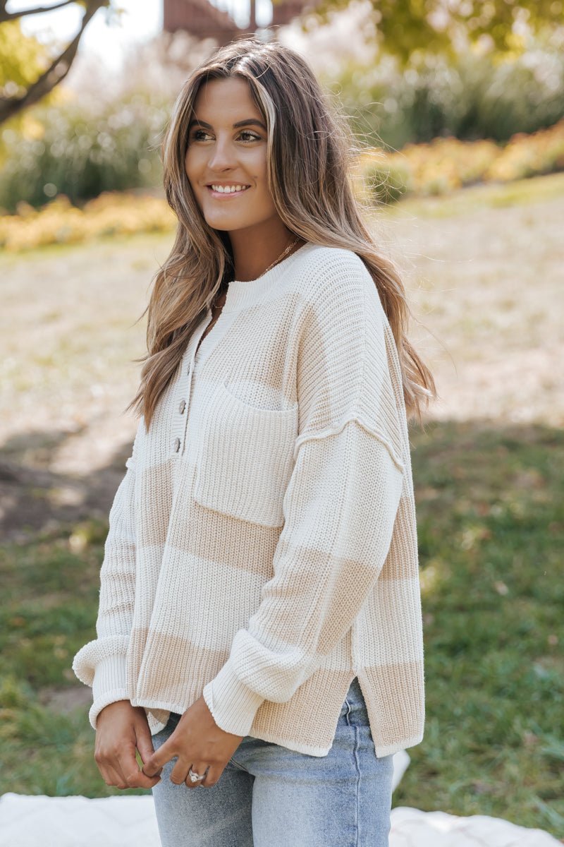 Cream Combo Striped Sweater - Magnolia Boutique