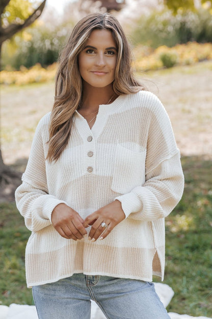 Cream Combo Striped Sweater - Magnolia Boutique