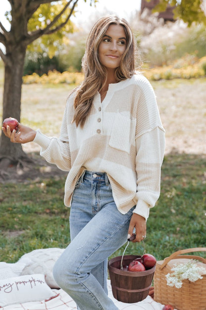 Cream Combo Striped Sweater - Magnolia Boutique