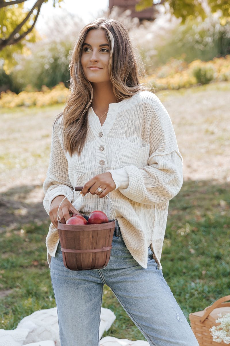 Cream Combo Striped Sweater - Magnolia Boutique