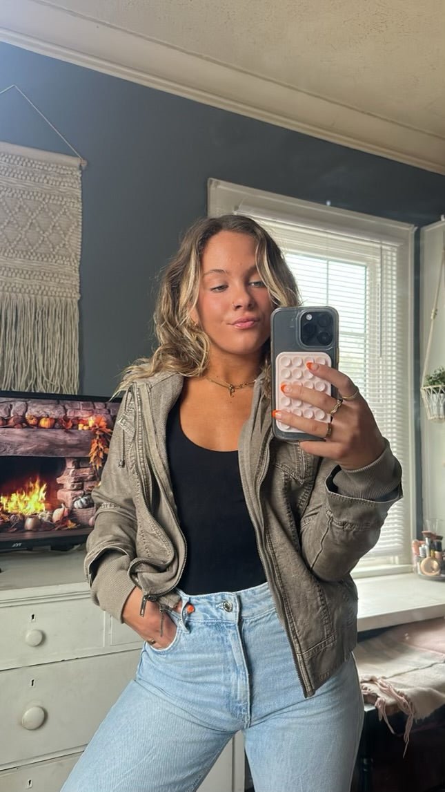 Hooded Sweatshirt Vegan Leather Grey Jacket - Magnolia Boutique
