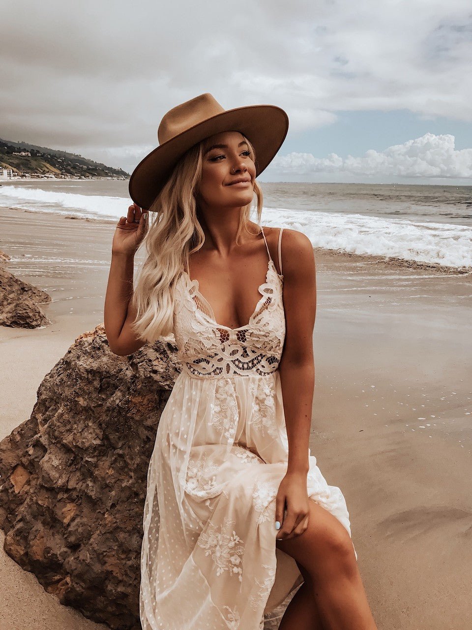 Paradise Island Scalloped Vanilla Lace Maxi Dress - Magnolia Boutique
