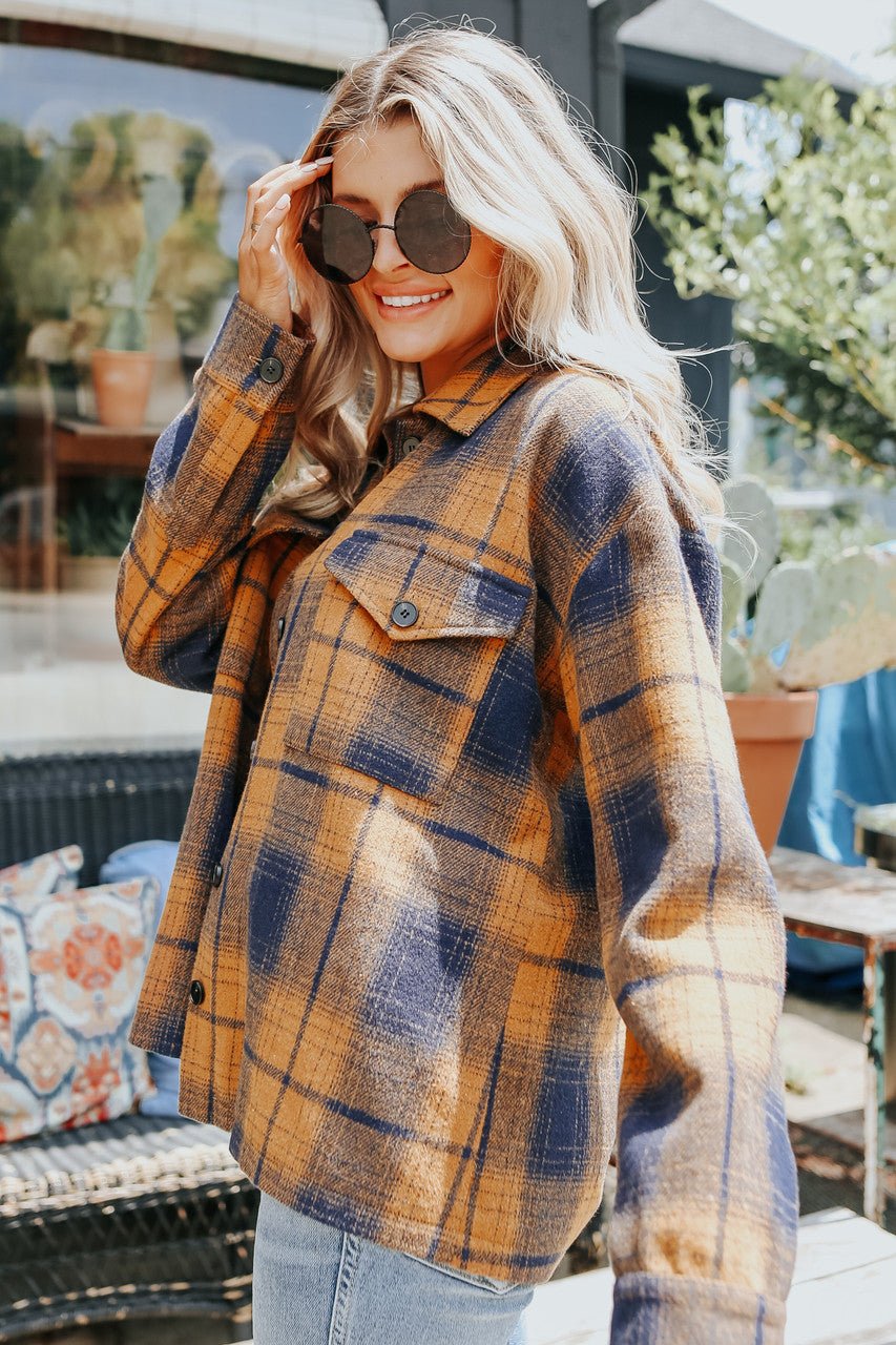 Sundance Navy & Orange Plaid Shacket - Magnolia Boutique