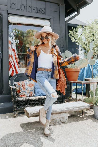 Sundance Navy & Orange Plaid Shacket - Magnolia Boutique