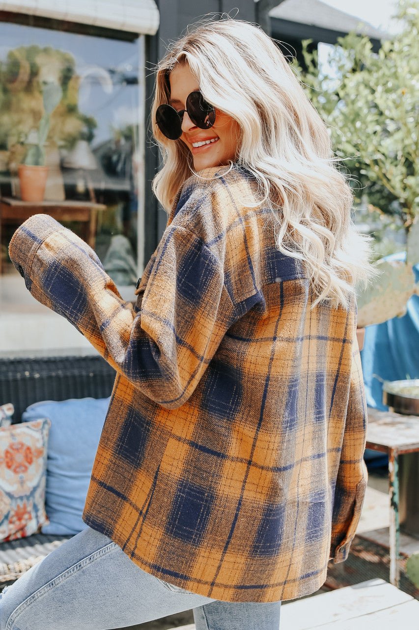 Sundance Navy & Orange Plaid Shacket - Magnolia Boutique