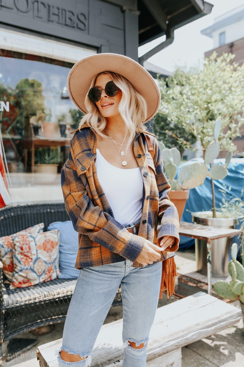 Sundance Navy & Orange Plaid Shacket - Magnolia Boutique