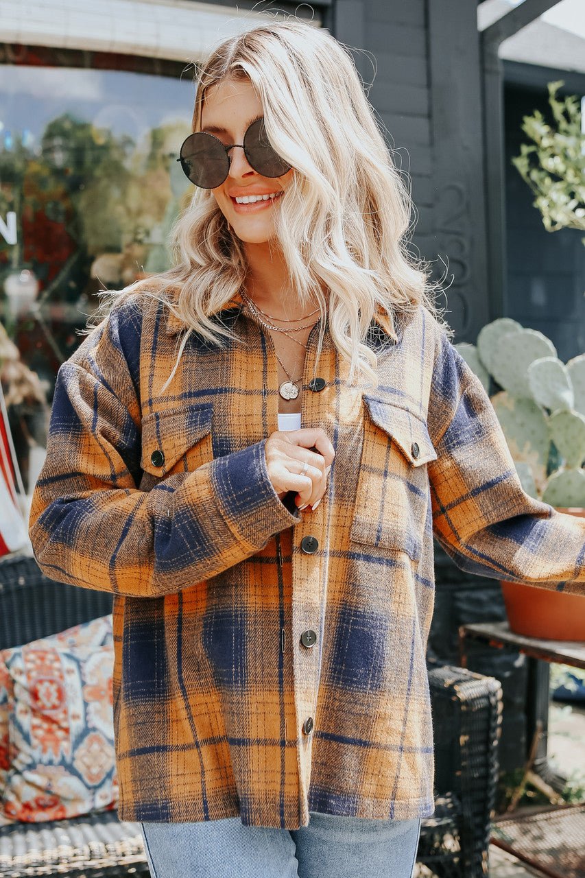 Sundance Navy & Orange Plaid Shacket - Magnolia Boutique