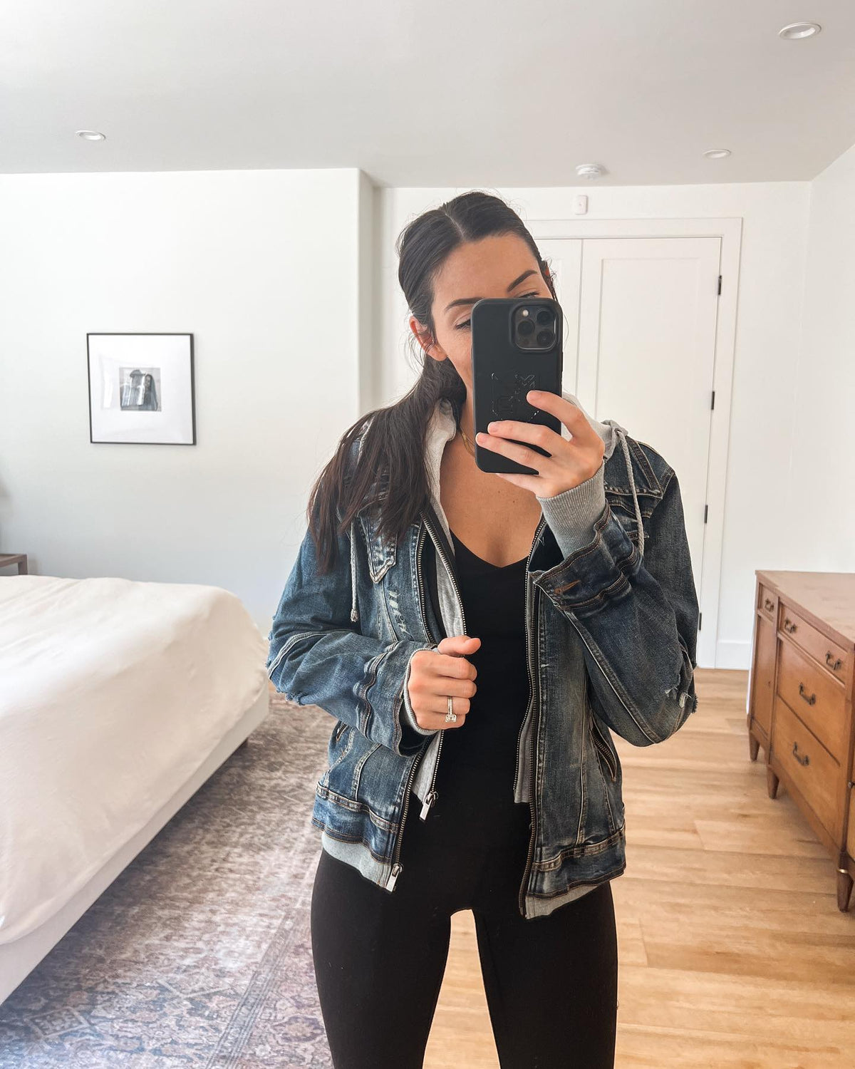 Sweatshirt Hooded Denim Jacket - Medium Wash - Magnolia Boutique